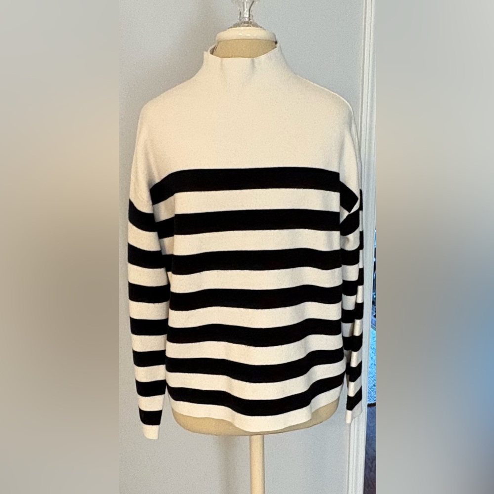 Nicole Miller Black and White Striped Turtleneck Sweater